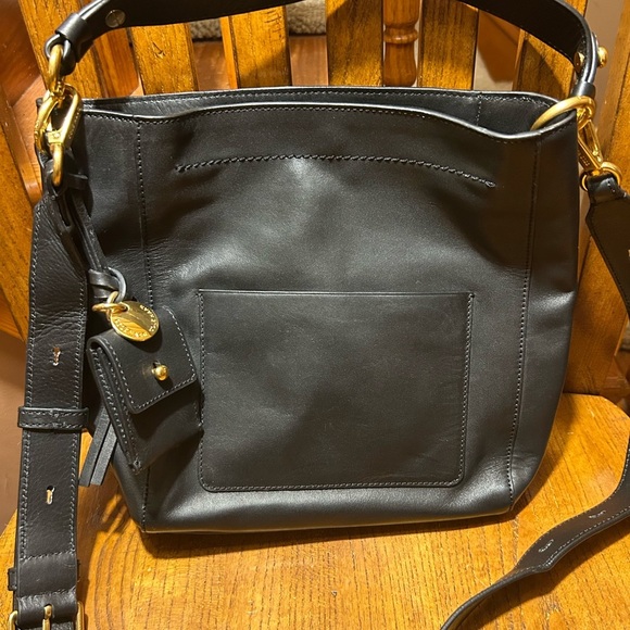 Cole Haan Black and Gold Leather Shoulder Bag with Adjustable Strap - Picture 1 of 14